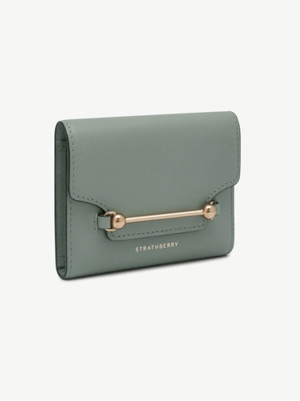 Strathberry Sage Green Multrees Wallet with Gold Bar Hardware